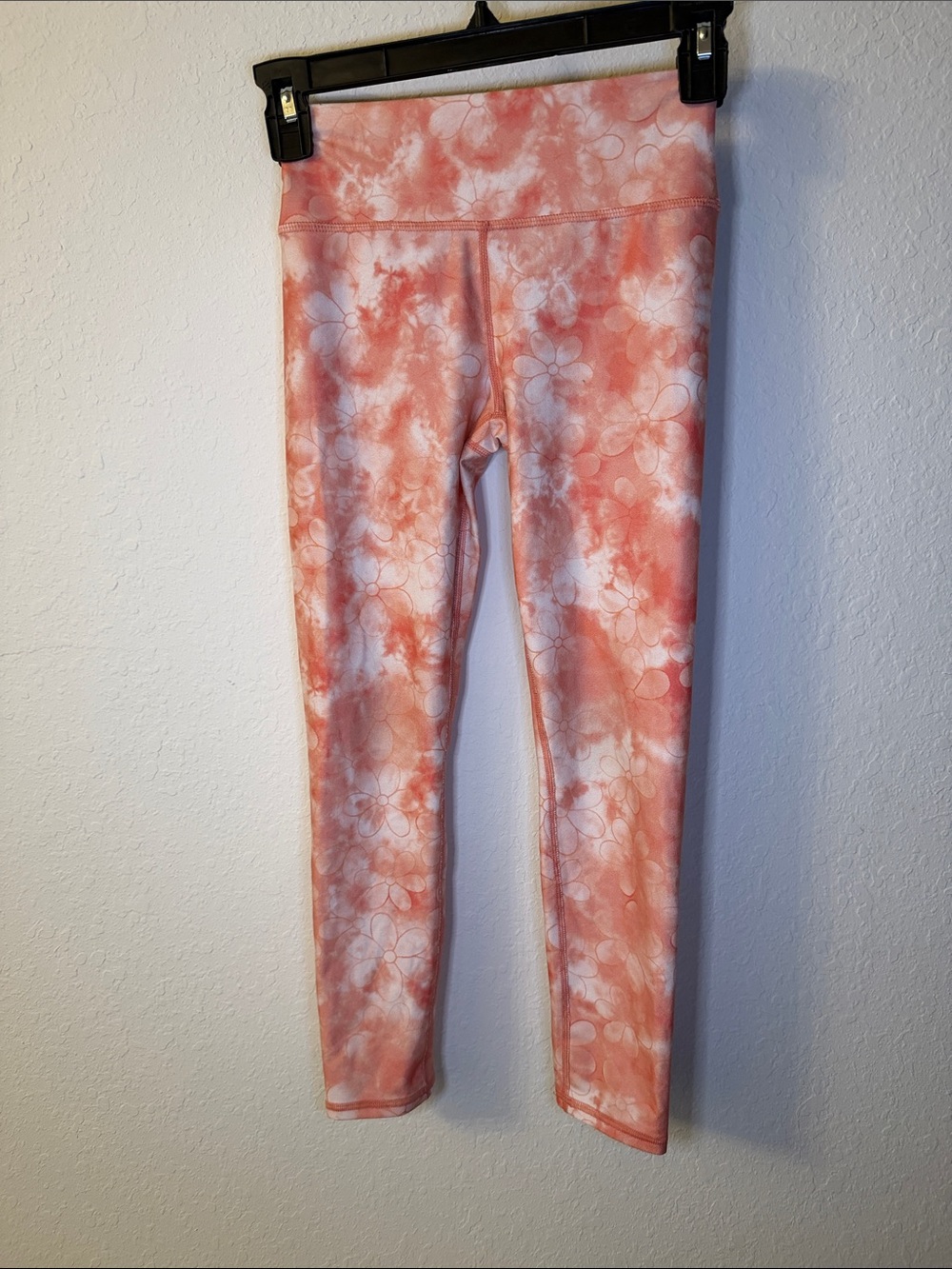 Girls' Coral Floral Tie-Dye Leggings with Comfort Waistband